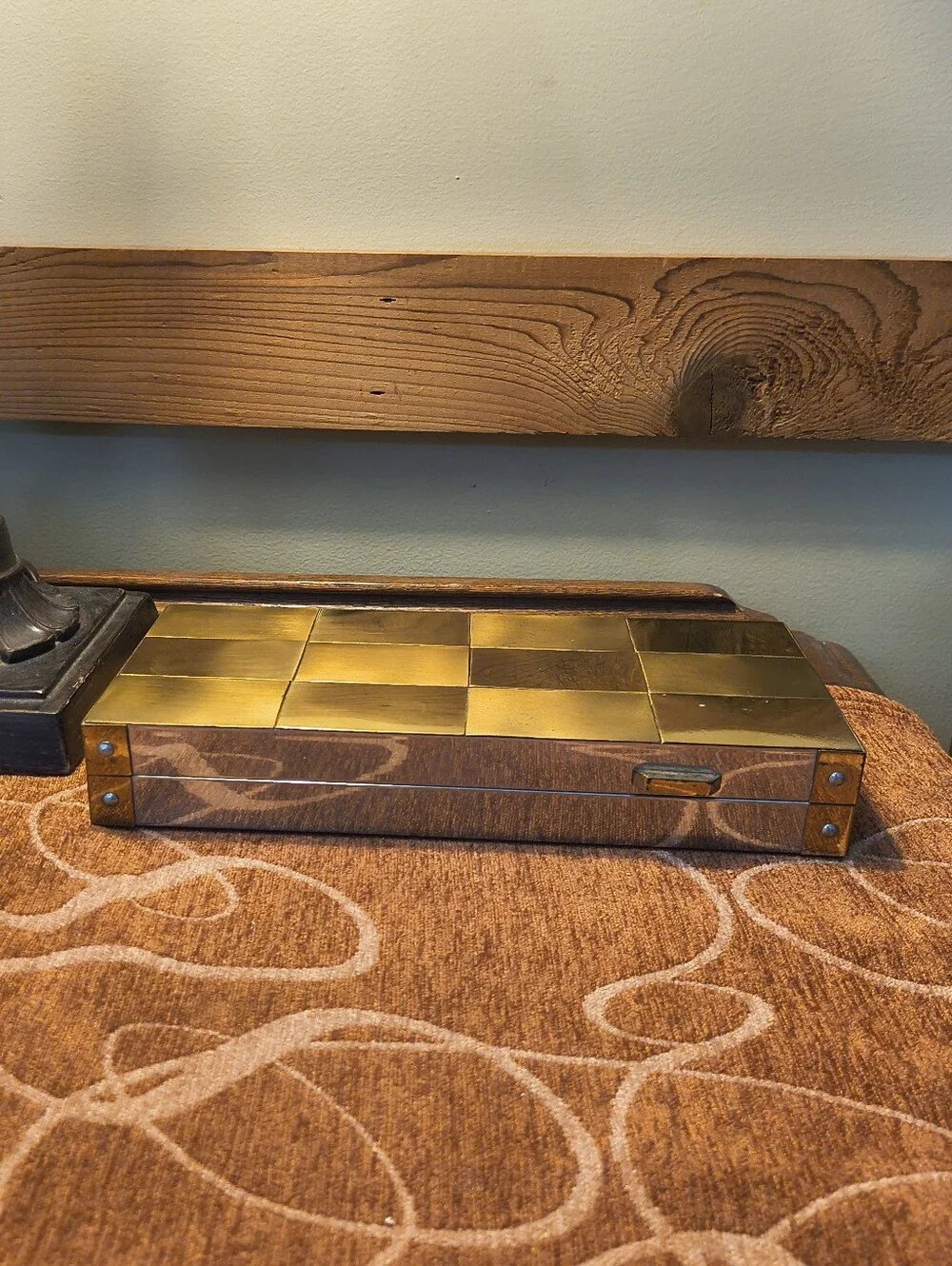 Mid-Century Patchwork Cityscape Brass/Chrome Gentlemen's Jewelry Box